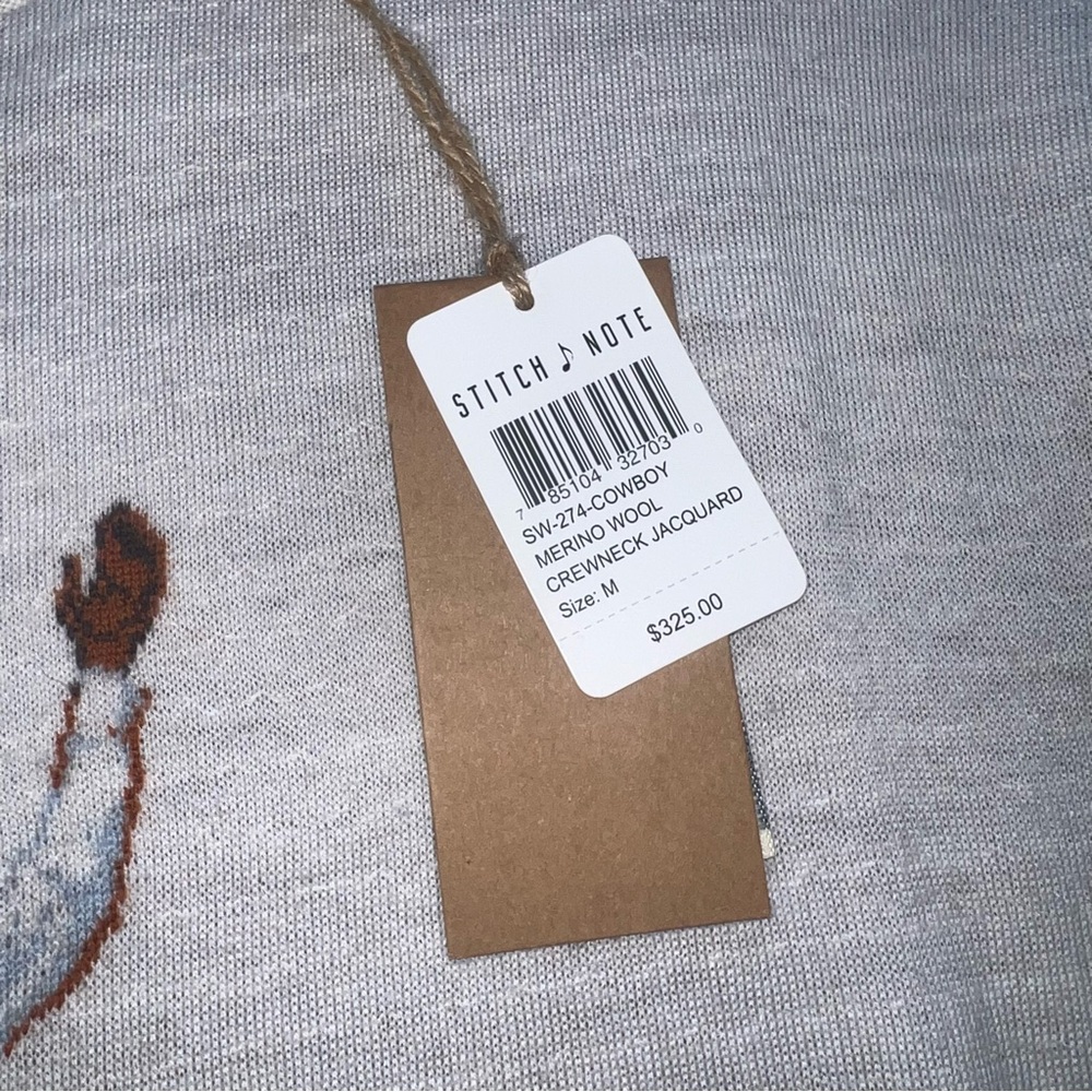 Stitch Note Merino Wool Sweat Cowboy Riding Horse Jacquard - Picture 6 of 7